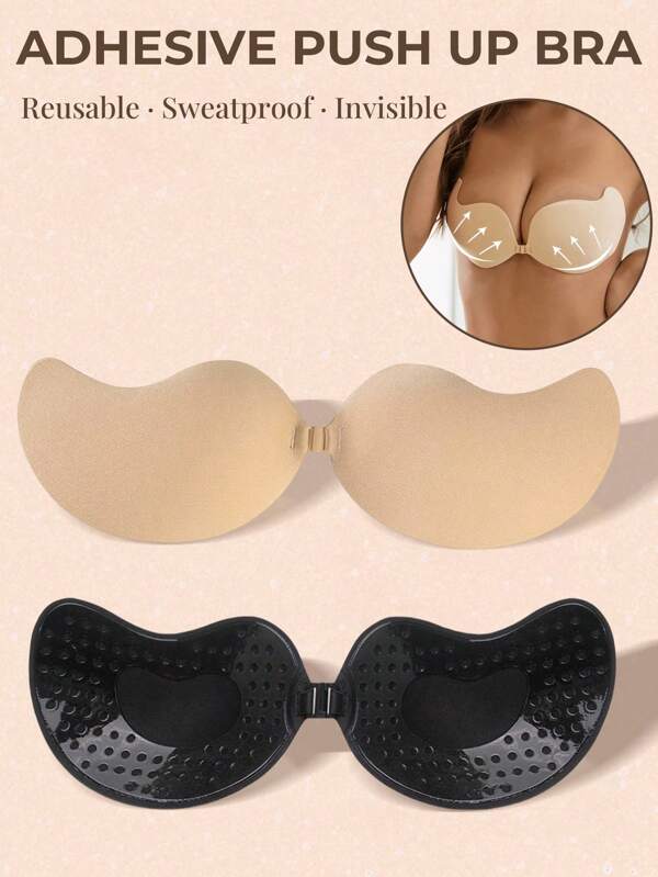 1/2 Pieces Silicone Adhesive Strapless Push Up Bra - Invisible Backless Adhesive Bra, Strong Lift, Suitable For Wedding Dresses, Dresses And Low Cut Clothing, Reusable Bra
