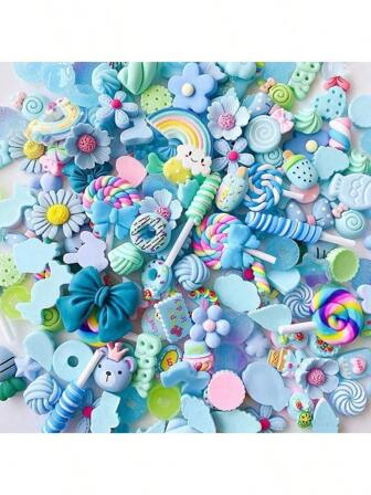 Leuke set bedels, blauwe bulk gemengde hars flatback bedels benodigdheden voor DIY knutselen ornamenten scrapbooking