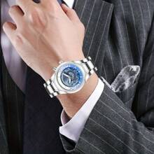 1 Stück Modische Herrenuhr - Retro Drachenmuster Zifferblatt, Zinklegierungs-Armband, Zeiger Fließen, exklusives Geschenk für ihn, passend für Männer jeden Alters und verschiedene Anlässe