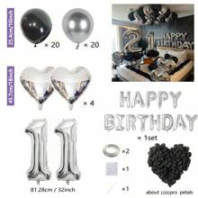 MZYI.LINGER 1050/21/200pcs Black & Silver Party Balloons Decorations, Silver Happy Birthday Banner, Chrome Silver Latex Balloons, Silver Heart Shaped Foil Balloons, 1000pcs Black Rose Petals, Suitable For Birthday Party, Birthday Decoration, Anniversary, Home Decor (18th/19th/20th/21st/25th/30th Birthday)