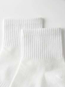 5 Pairs Unisex White Socks, Solid Color Mid-Calf Socks, Korean Style Versatile Summer Long Socks For Men & Women, Sports Socks, Couple Socks