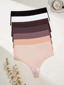 7pcs/Pack Seamless Plus Size Thong Underwear, Sexy Fashionable Casual Comfortable Home Style New Solid & Leopard Print, Birthday/Valentine's Day/Christmas/Halloween Gift