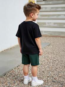 Camiseta listrada de manga curta para meninos e meninas de verão + shorts confortáveis - Multicolorido - Ver 3