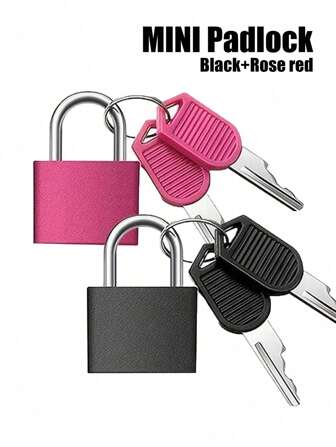 2 piezas de candado de equipaje de varios colores (Negro + Rosa Rojo) Candado de carcasa plástica colorida de aleación de zinc, candado pequeño con llave para equipaje, mochila, taquillas del gimnasio, maletas, juegos de clase, etc. Candado de maleta con llave, imprescindible para volver al colegio, imprescindible para el cartero, accesorios de viaje, productos de viaje en miniatura para vacaciones y verano