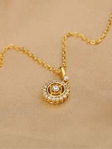 1 件复古精致独特奢华金色方晶锆石指南针吊坠项链，适合女士日常度假音乐节周年纪念礼物情侣礼物，送给她的礼物 - 金黃色 - 查看 2