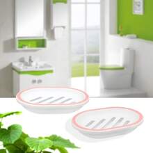 Jabonera para Ducha Con Bandeja de Goteo, Soporte para Barra de Jabón, Caja de Doble Capa de Plástico para Baño y Cocina, Color Azul - blanco, rosa - Ver 10
