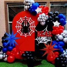 112/202pcs Spider Theme Balloon Arch Kit - Black Red Blue Silver Comic Style Decorations With Foil Star Balloons, Ribbon Balloon Chain Glue Dot Accessories | Birthday Party Backdrop, Babyshower Photo Booth Props, Men's Celebration Centerpiece Urban Power Style Decorations Easy To Arrange Birthday Decorations - Multicolor - View 5