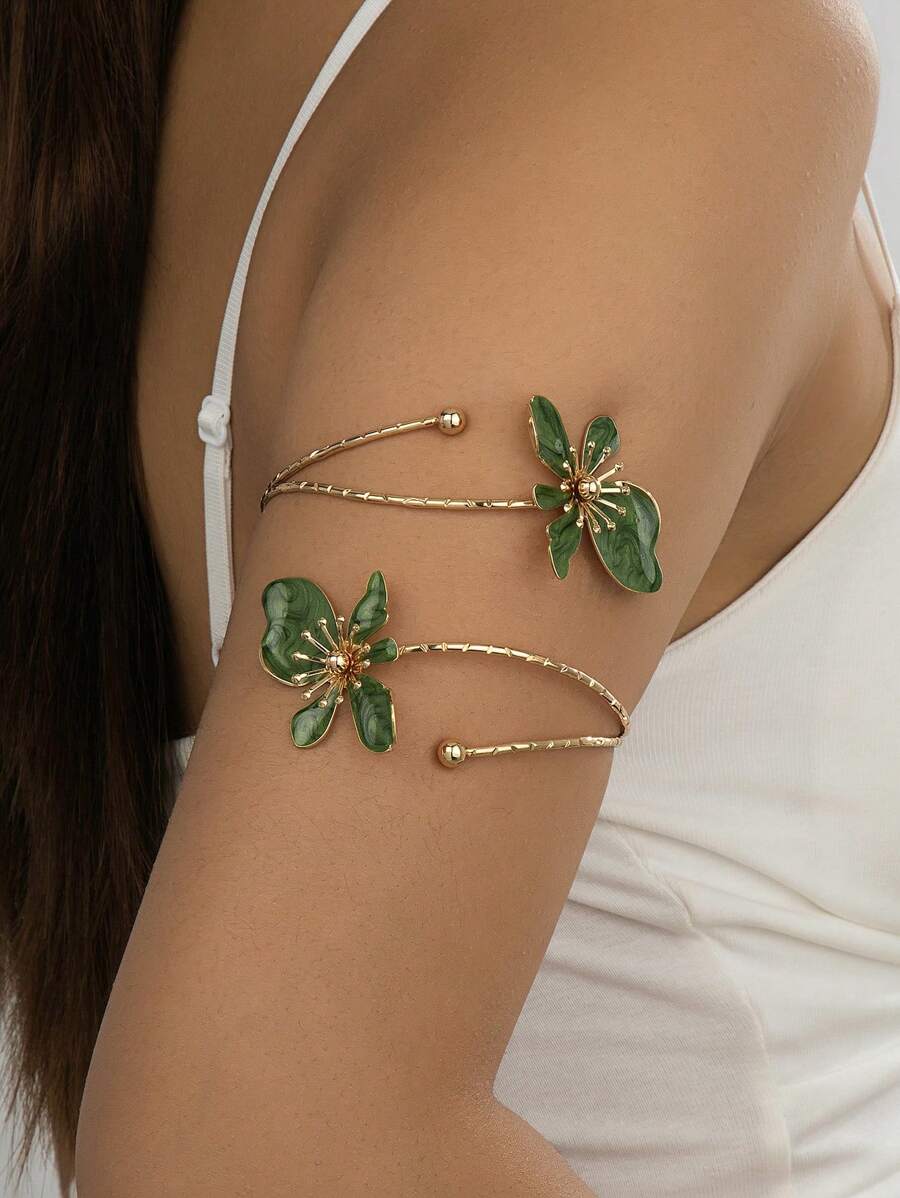 1 buc brățară deschisă cu flori emailate cu două capete din aliaj de fier, stil minimalist și elegant, potrivită pentru cadou de Ziua Mamei, petrecere, banchet și purtare zilnică