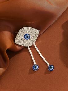 1 件复古水钻恶魔眼流苏胸针，适合全年佩戴、派对、礼物、工作 - 銀色 - 查看 3