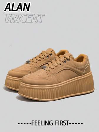  Zapatos casuales para mujer de la serie de zapatos de plataforma Alan Vincent 2025, zapatos de plataforma para mujer, zapatos marrones, zapatillas cómodas, aumento de altura de 6 cm, zapatos de fiesta, adecuados para mujeres de estatura baja, zapatos deportivos transpirables, moda versátil