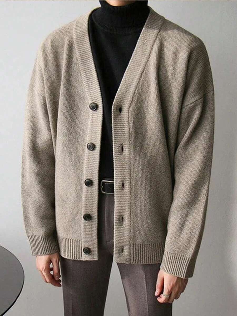 كارديجان طويل الأكمام بياقة على شكل حرف V وأزرار للرجال، ملابس رجالية كاجوال للخريف والشتاء