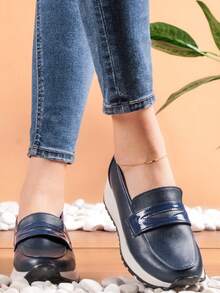 Women Loafers Shoes - Navy Blue - View 3