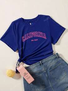 Dama mujer joven juvenil moda chopis playera cuello redondo manga corta gym suave primavera verano jardín casual viaje diseño California