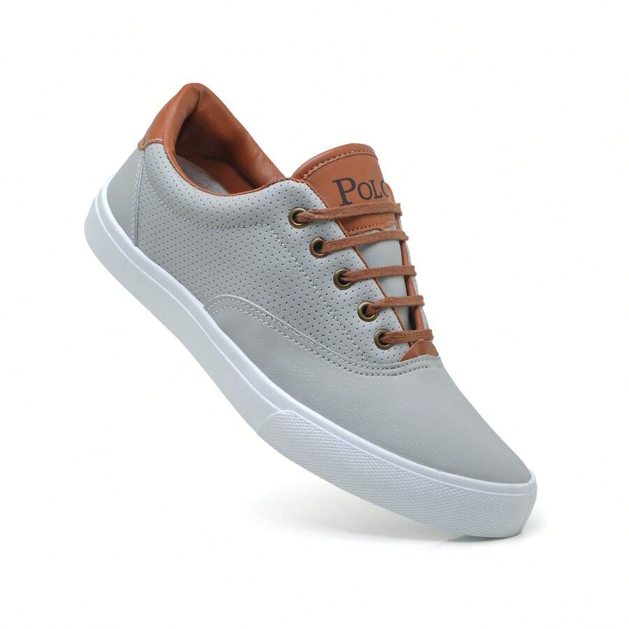 Men's Polo Boxster Casual Sneakers Lace-Up Sneakers Flat Sole Round Toe Casual Dress Shoes - 淺灰色 - 查看 1