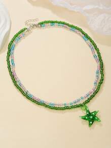 1pc Ocean Theme Vacation Style Faux Pearl, Resin Crack Bead, Ceramic Small Fish, Seaglass Tropical Fish, Starfish And Seashell Pendant Necklace For Women, Suitable For Gift And Everyday Wear