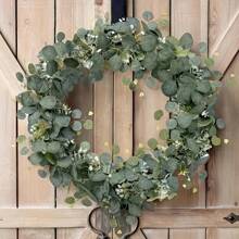 3pcs Simulation Eucalyptus Wreath, Artificial Eucalyptus And Willow Vines With White Flowers, Fake Green Plant Rattan For Wedding Decor, Home Decor, Garden Decor, Rome Decor, Wall Decor And Birthday Decorations - Versatile Hanging Plant For Tabletop, Wall And Party