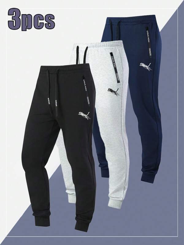 3pcs Men's Drawstring Sweatpants, Thin Elastic Waist Sports Trousers, Breathable & Minimalist