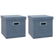 Set di 2 contenitori impilabili, pieghevoli, per soggiorno e camera da letto, 30 x 30 x 29 cm, blu