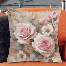 TOPSSCTR 4 件套抱枕套，粉色玫瑰图案设计涤纶枕套，适用于客厅、卧室、沙发、床，柔软单面印花枕套，无填充