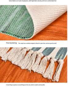 1PCSCotton Yarn Woven Floor Mat Digital Printing Handmade Knotting Fringe Floor Mat Carpet For Home Entrance Mat - White+Green - View 4