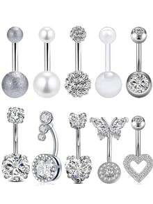 10 件/套医用钢内螺纹肚脐环，14G 女士/男士肚脐穿孔饰品