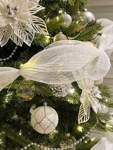 1 Roll, 900cm Christmas Decorative Ribbon, Christmas Party Decor Streamer, DIY Christmas Tree Decoration Ribbon, Tulle Bow Hanging Ornament, Suitable For Christmas Tree Decor, Home Decor, Room Decor, Bedroom Decor, New Year Decor, Christmas Decorations, Holiday Party Decor, Christmas Party Supplies, Christmas Themed Holiday Hanging Decor, Party Favors, Happy New Year, Christmas Gifts, Christmas Decorations, Christmas Event Party Supplies, Gifts For Friends And Family Winter Christmas Decorations Home Christmas Gifts Christmas Decor - Multicolor - View 6