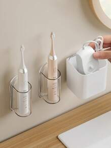 Self-Adhesive Electric Toothbrush Holder, Wall Mount Bathroom Storage Rack, No Power Required, Convenient Installation, Suitable For Christmas/Halloween Gifts & Decoration Home Bathroom Decor Fall Decor.Electric Toothbrush Holders For Bathroom, Wall Mounted Clear Electric Toothbrush Organizer, Self Adhesive Bathrooms Toothbrush Storage For Shower, Saving Space And Keep Drying. Back To School