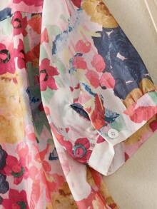 Plus Size Women's Short Sleeve Button-Down Blouse With All-Over Floral Print Lapel Collar - Casual Daily/Festival/Travel Outfits For Spring Summer Fall Evening Occasions