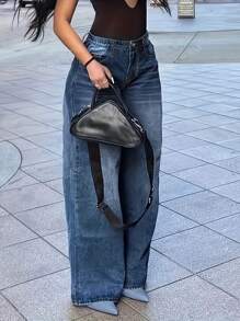 Women Straight Leg Jeans, Fashion Denim Pants, Elegant Stretchy Straight Jeans For Date, Work, Shopping, Versatile And Minimalist Chic