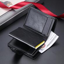 1 pieza Billetera de botón a presión llana para hombre, Portador de tarjetas de aluminio multifuncional con expulsión automática, gran capacidad de tarjetas
