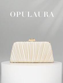 OpulAura 复古优雅缎面手拿包，时尚褶皱正式晚礼服包，迷人精致的正式派对手提包，豪华盒子小钱包，适合派对/婚礼/正式场合，带链条可肩背/斜挎 - 杏色 - 查看 6