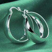 Elegant 1 Pair 925 Silver Plated Charm 25MM Egg Shaped Hoop Earrings For Women Fashion Wedding Party Gift Christmas Jewelry - Silver - View 4
