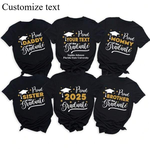 1pc Custom Proud Graduate T Shirt, Proud Of The Graduate Shirt, Proud Dad Mom Brother Sister Of A 2025 Graduate Shirt, Custom Graduation Shirt
