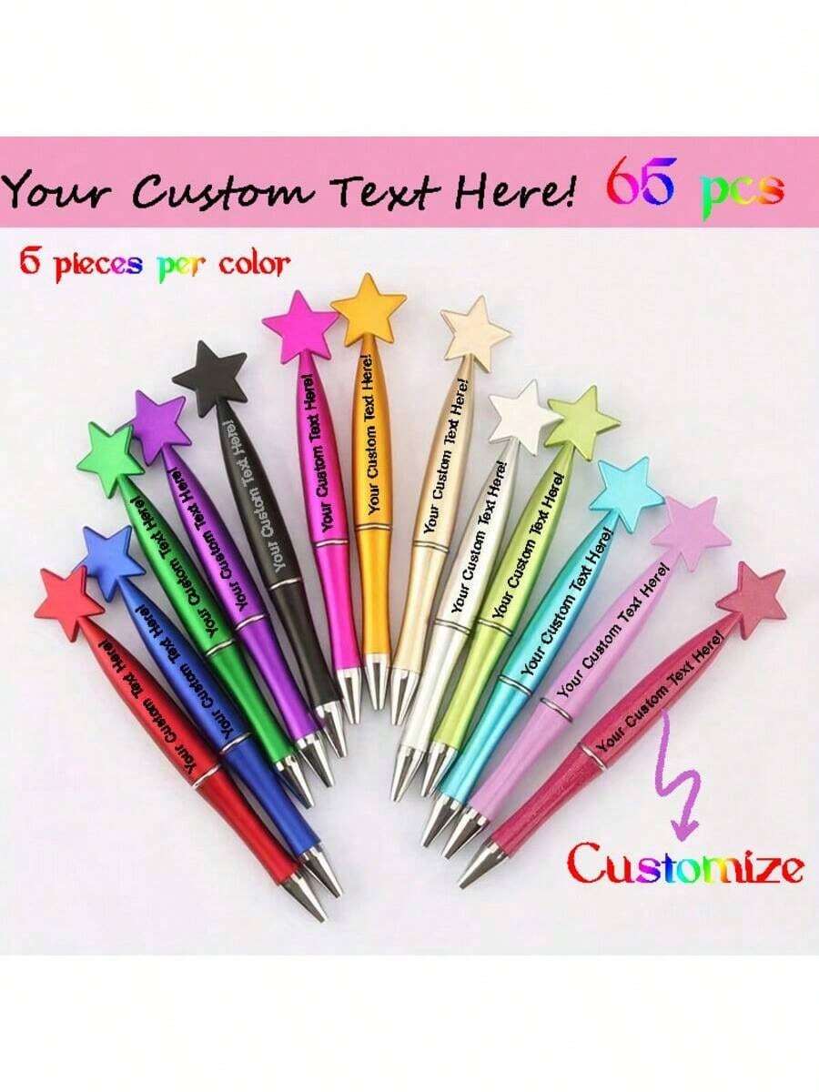 13 Colors Personalized Custom Creative Heart, Butterfly, Star, Flower Shaped Ballpoint Pens, Valentine's Day Gift School Supplies, Back To School - Multicolor - View 1