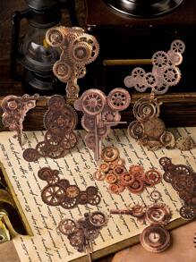 12 Peças/Pacote Adesivos Rígidos Ocos de Engrenagem de Relógio Vintage, Adesivos Decorativos de Artesanato DIY de Scrapbooking para Jornais, Álbuns, Artigos Escolares, De Volta às Aulas
