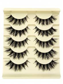 Asiteo 5 Pairs Cartoon Style False Eyelashes, Fluffy And Soft Wear, Faux Mink Material, Naturally Extend Outer Corner Of Eyes, Reusable, Create Charming Eyes - 尖尾漫畫款 - 查看 5