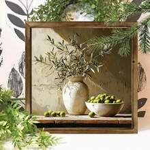 1/2pcs Framed Wall Art Decor, Depicting Rustic Olive Tree, Frame Size 8x8 Inches, Farmhouse Style Decoration, Olive Branch And Bowl Pattern, Vintage Wooden Background, Multipurpose For Holiday, Christmas, Office And Home, Perfect Gift For Friends And Family, Tree Decor - Multicolor-sawtooth Hook - View 4