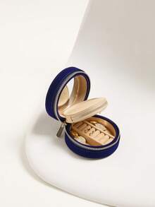 刺绣旅行首饰盒 天鹅绒海军蓝 送给女士女孩的最佳礼物