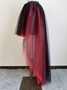 Women's Colorful Stylish Asymmetrical Tulle Skirt, Europe And America Design, Sexy Hem, Suitable For Daily Wear And Stage Performance