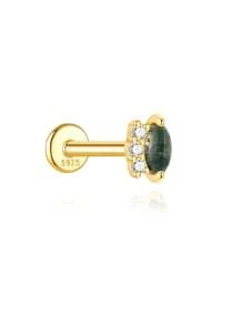 1 Stück Natürlicher Moos-Achat Ohrringe für Frauen|925 Sterling Silber Hypoallergen Schmuck|Vintage leichtgewichtige flache Knorpelohrstecker für den täglichen Gebrauch|Ohrnadeldurchmesser: 1,2 mm