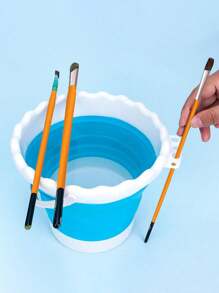 10er-Set Nylon-Acrylpinsel mit Aquarell-, Gouache-, Acryl- und Liner-Pinseln; inklusive faltbarem blauem Eimer-förmigem Trageset mit Fächern zum Waschen, Schulstart, Schulbedarf