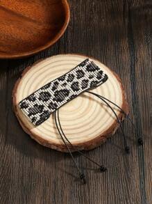 Handmade Beaded Woven Bracelet, Bohemian Style Bracelet, Retro Black White Gray Leopard Weaven Bead Bracelet, Adjustable Length, Fashionable Bracelet For Women, Personalized Bracelet, Suitable For Daily, Vacation, Party, Holiday Gift