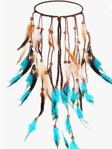 女式头巾波西米亚风羽毛头带嬉皮头饰黑色服装头饰羽毛头饰女士发饰时尚发饰经典发带秋冬度假装女士优雅围巾 - 彩色 - 查看 3