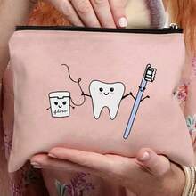 多功能帆布拉链袋，可收纳珠宝、指甲护理、充电线等 - 中性面料收纳袋，情人节、万圣节、圣诞节、儿子、女儿、妻子、丈夫、返校旅行必备品的完美礼物，旅行配件，旅行包，假期学校用品，珠宝盒，珠宝收纳袋 - 粉色 - 查看 9