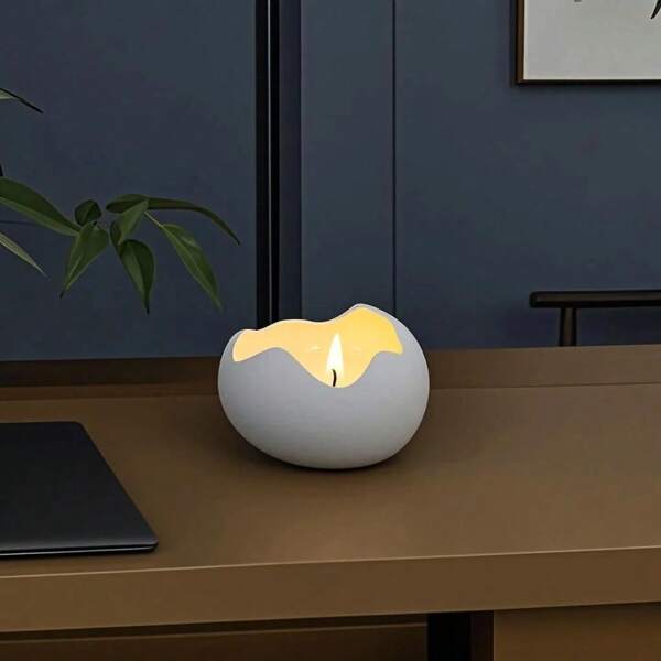 Creative Ceramic Eggshell Shaped Candle Cup, Unique Decor For High Aesthetic Eggshell Design Candle Cup, Suitable For Restaurant Candlelight Dinner, Birthday Party And Atmosphere Decoration
