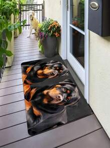 1/2 Stücke Schwarzer und Brauner Hund Rowena mit "Willkommen" Holzlogo Muster, warmer Bodenmatte Stil, geeignet als tägliche Türmatte, Wohnzimmerteppich, Küchen Bodenmatten Set, Heimdekoration