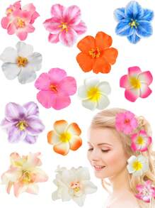 1/4 piezas Pasadores para el cabello con flor hawaiana para mujeres, 4 piezas de pasadores con flores artificiales, pasadores con flores de Plumeria Hibiscus para vacaciones, fiestas en la playa, accesorios para el cabello con flores tropicales para niñas en días festivos, pasadores con forma de oreja de gato
