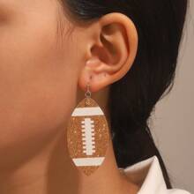 1 Pair Women's Fashion Football-Shaped PU Leather Dangle Earrings, Suitable For Sports Celebration And American Football Matches