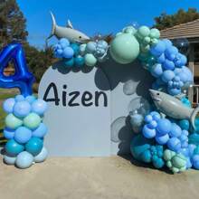 Under The Sea Balloons Garland Arch Kit, 123pcs Dusty Blue Teal Pastel Green Metallic Blue Green Ocean Balloon With Transparent Balloons For Shark BabyShower Sea Animal Birthday Party Decorations