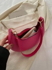 1 pezzo Borsa a mezzaluna marrone caffè minimalista in colore unito in PU, di moda per le donne, adatta per autunno/inverno